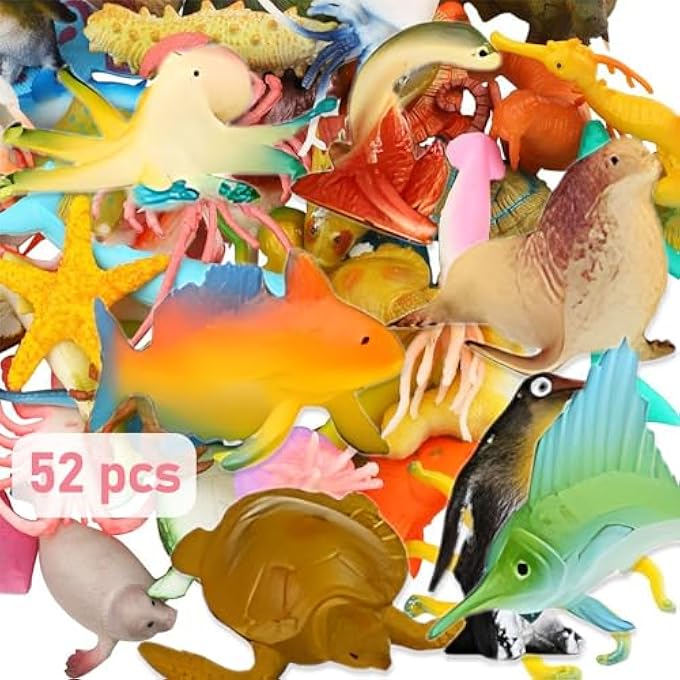 TOY OCEAN SEA ANIMALS,MINI SEA LIFE CREATURES TOYS SET,PLASTIC UNDERWATER SEA ANIMALS LEARNING TOYS FOR CHILD EDUCATION,PARTY BAG FILLER,BIRTHDAY GIFT (48 PCS+B) - Image 3
